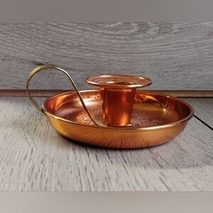 Vintage Coppercraft Guild Candle Holder Tapered Copper With Brass Handle